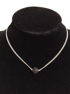 Minimalist Black Lava Bead Silver Chain Necklace